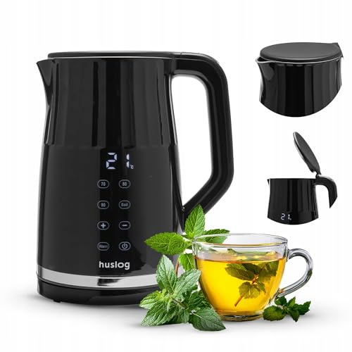 huslog Bollitore elettrico da 1,7 l, 2200 W, con controllo della temperatura e pannello touch, design retrò, display LED, 4 programmi, 13 livelli, Keep Warm 2h, Cool Touch, acciaio inox 304, senza BPA