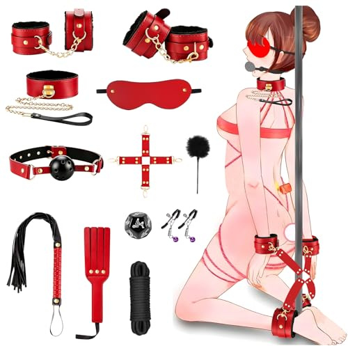 Qoosea Set Bondage 12 Pezzi, Sex Toys SM Bondage Kit Plug Anale Butt Plug Set Perfetto per I Principianti e Gli Esperti,Giocattoli Sessuali in Pelle Fetish con Manette Caviglia Maschera per Coppie