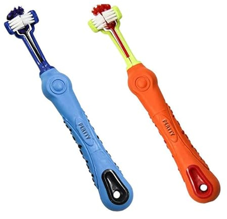 Orgrimmar 2 Pcs Three Sided Pet Toothbrush Dog Brush Addition Bad Breath Tartar Teeth Care Dog Cat Cleaning Mouth