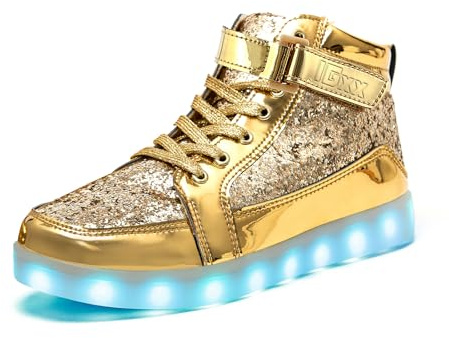 IGxx LED Light Up Shoes for Men USB Recharging High Top Sneakers Women Kids Glitter Gold 11