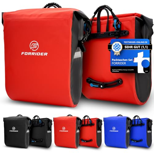 Forrider Fahrradtaschen für Gepäckträger 2er Set Wasserdicht Reflektierend | Gepäckträgertaschen 50L | Sattel Tasche fürs Fahrrad & E-Bike Gepäckträgertasche | Fahrradtasche Gepäckträger (Rot)