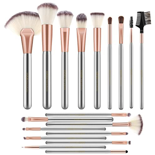 Juego de brochas de maquillaje profesional para mujer, 18 brochas cosméticas, kit de brochas de maquillaje para corrector, base, rubor, resaltado, polvo suelto y todos los demás polvos de maquillaje