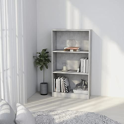 Mogou Hylla med 3 nivåer, bokhylla, bokhylla, bokhylla, trapphylla, hyllor för ungdomsrum, möbelhyllor, grå betongspånskiva 60 x 24 x 108 cm