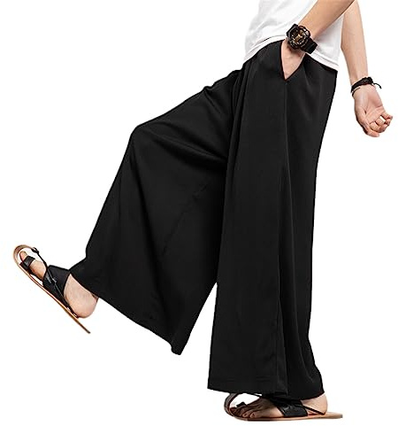 Pantalon d'été fin en soie glacée pour homme - Coupe ample - Grande taille - Hakama Harajuku - Noir - 5XL