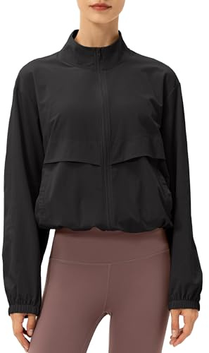 Locachy Women's Lightweight Zip Up Athletic Jacket Stand Collar Windproof Sun Protection Workout Outdoor Jacket Black M