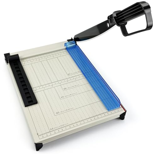 Hmfmdy Paper Cutter, Guillotine Paper Cutter, 12 Cut Length Paper Trimmer, Heavy Duty Metal Base Paper Cutting Board, 12 Sheet Capacity Paper Slicer for Cardstock Crafts, Coupon, Label & Photo