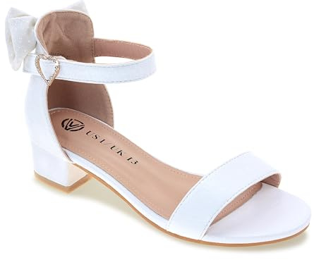 Vonair Girls Sandals Low Heels Ankle Strap Cute Heart Bow Design Flower Girls Wedding Party Dress Shoes White 13 Little Kid