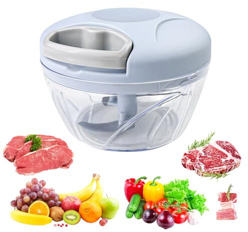 Fousenuk Cortador de verduras, picador manual de cebolla, picador múltiple con 3 cuchillas de acero inoxidable, capacidad de 500 ml, material de polipropileno y acero inoxidable, bloqueo de seguridad