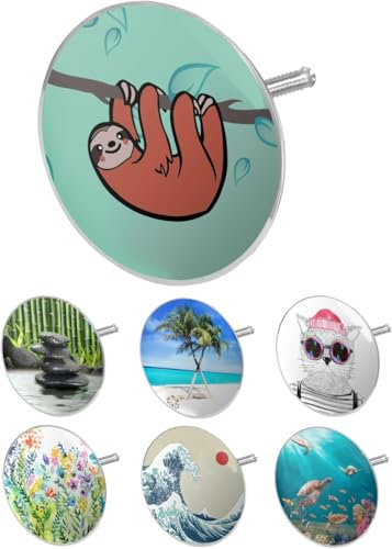 arteneur® - Badewannenstöpsel Universal mit Motiv Faultier | Dreifach Dichtung | Verstellbar | Rostfrei | Extra Schwer für stabilen Halt | Stöpsel Badewanne Zubehör