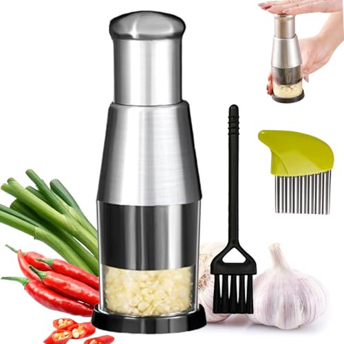Ailsion Manual Pressed Chopper, Ailsion Food Chopper, Multifunctional Pressed Garlic Chopper, Stainless Steel Hand Food Chopper Garlic Press, Vegetable Chopper with Container (1pc)