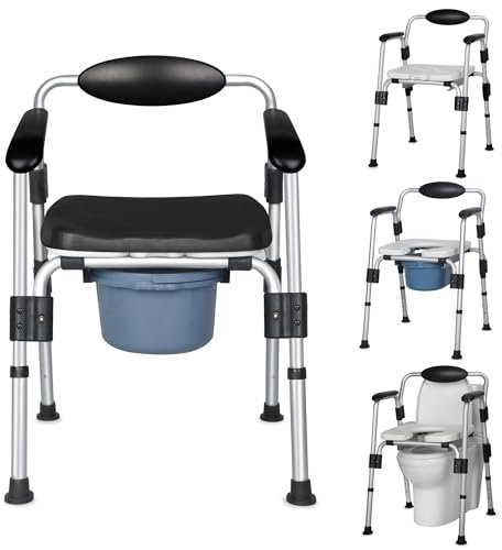 REAQER Toilettenstuhl für Senioren 350lbs, Nachtstuhl für Erwachsene, Klostuhl Senioren Höhenverstellbar,4 in 1 Duschstuhl, Verstellbarer erhöhter Toilettensitz, werkzeuglose Installation