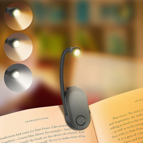 AMFUN Reading Light, LED Book Lights, Rechargeable Reading Lamp with 3 Eye-Protecting Lighting, 360° Flexible Gooseneck Clip on Book Light, Black