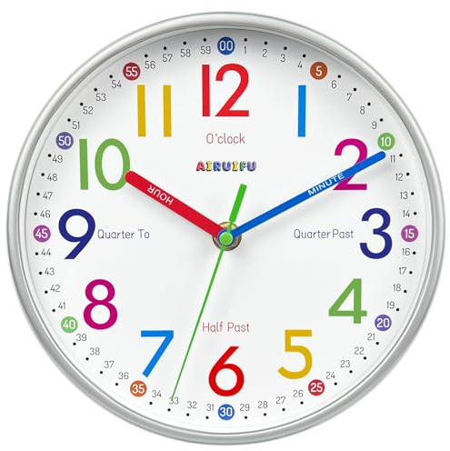AIRUIFU Kids Wall Clock,Silent Non-Ticking Clocks Battery Operated,Kids Room Wall Decor for Bedrooms,Analog Clock for Bedroom,Living Room,Kitchen,Office,School Classroom (8 inch)