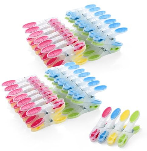 AiQInu 60 Piezas Pinzas para Ropa, Plástico Pinzas con Silicona Antideslizante, Multicolor Clips No Deja Marcas para Ropa Interior Pantalones Camisetas Calcetines
