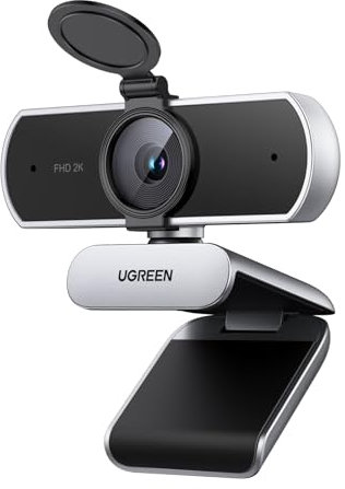 UGREEN Webcam 2K 30FPS Full HD Webcam USB per computer Messa a fuoco fissa Plug and Play per Windows MacOS Linux Streaming Youtube Skype Call Video Zoom Video Conferenze(Grigio Argento)