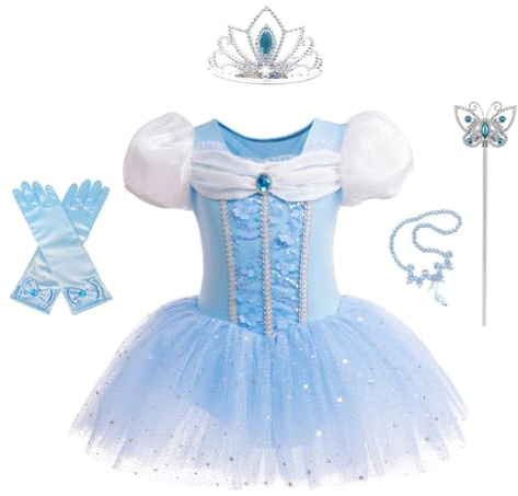 Lito Angels Robe Ballet de Danse Princesse Cendrillon pour Enfant Filles avec Accessoires, Déguisement Ballerine Justaucorps Tutu Taille 5-6 ans (Numéro d'étiquette 120)