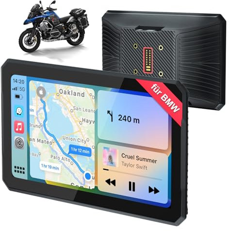 Carplay Bildschirm für BMW Motorrad 7 Zoll Display mit Wireless CarPlay & Android Auto, GPS Navigation, Bluetooth, Wasserdichter Touchscreen Motorradnavigationsgerät Navi, Siri/Google_Assistant