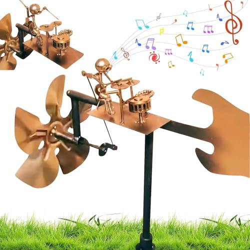 Girouette De Jardin Exterieur - Drummer Windmill Garden Decoration - éLéGante DéCoration ExtéRieure pour Toit Ou Jardin | Girouette Robuste Et RéSistante Aux IntempéRies