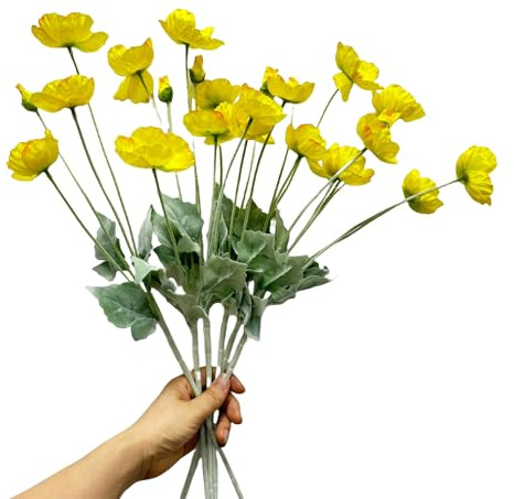 Urier Flores artificiales de amapolas, flores artificiales de ranúnculo, flores de seda con tallos, tallos de flores artificiales para boda, fiesta, jardín, decoración interior al aire libre, arreglos