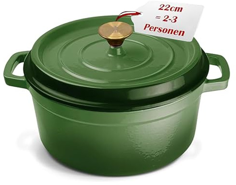 Ottia Pentola in ghisa, 22 cm, 3 litri, smaltata di alta qualità, con coperchio, pentola in ghisa, forno olandese, teglia per pane, tutti i piani cottura (anche a induzione), resistente al forno