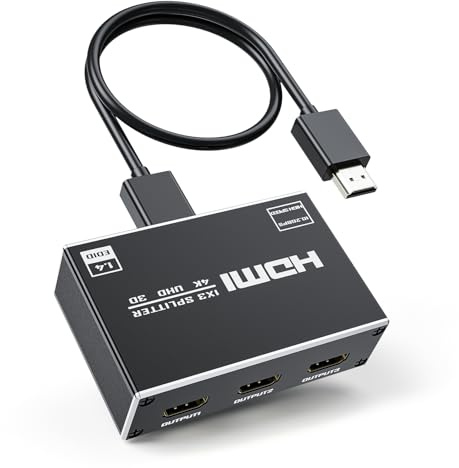 BolAAzuL HDMI Splitter 1 in 3 out with Cable and Power Adapter, 4K 30Hz HDMI-Output Splitter 1X3 Duplicate/Mirror Screen for 3 Monitors, Support 1080P@60Hz, 3D, HDR for PS5 HDTV Projector