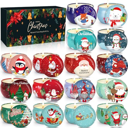 Set de velas aromáticas de Navidad para mujer, 16 velas de cera de soja, pequeño regalo navideño para mujer, ideal para Navidad, Día de la Madre, cumpleaños y San Valentín