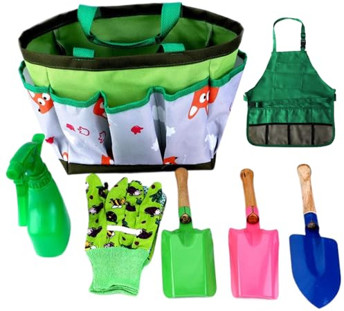 Licsaliwe Juego de Herramientas de jardinería para niños, 7 Piezas, Guantes pulverizadores, Delantal, Cosplay Educativo para niños pequeños