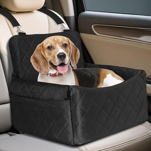 Trasportino per Cani Auto per Piccola Taglia, Lavabile e Confortevole Seggiolino Auto per Cani con Borsa di Archiviazione e Cintura di Sicurezza, per Sedili Anteriori e Posteriori - 45x40x34 cm