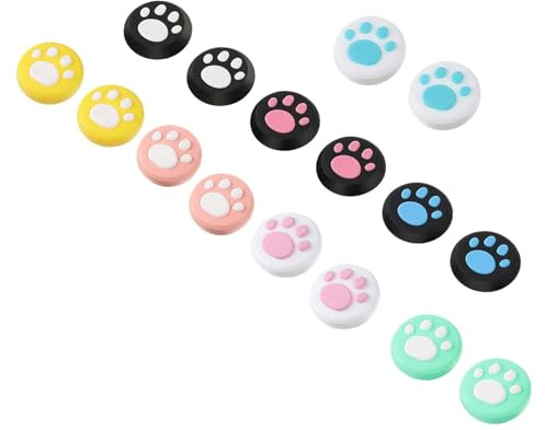 Lurrose Coperture Protettive per Joystick a Zampa di Gatto 16 Pezzi in Silicone, Tappi Antiscivolo per Levette Analogiche Console Portatile, Impugnature per Pollici per Stile Casuale