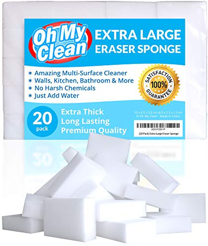 (20 Pack) Extra Large Eraser Sponge – Extra Thick, Long Lasting Magic Melamine Cleaning Sponges in Bulk – White Foam Pads for Walls, Kitchen, Bathroom, Floor & Baseboard Cleaner