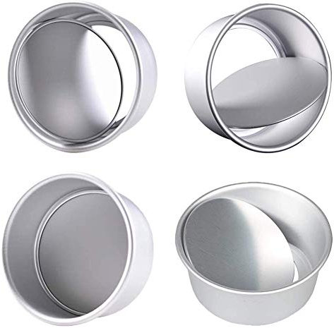 JAHEMU Tortiere Teglia Professionale Tonda 4 Pollici, Delle Creazioni di Torte Bellisime per con Fondo Amovibile, Alluminio, per Wedding Compleanno Natale di Cottura Della Torta, 4 Pezzo