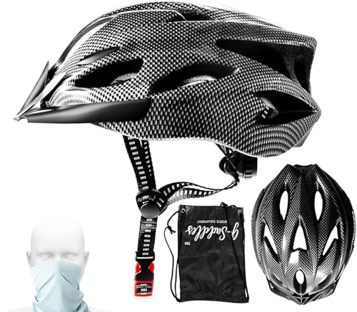 Bike Cycle Helmet with Visor Snood Face Mask Waterproof bundle pocket Adjustable Lightweight Allround Cycling Bicycle helmets Accessories for BMX Skateboard MTB Mountain Road Bike Men Women Ladies