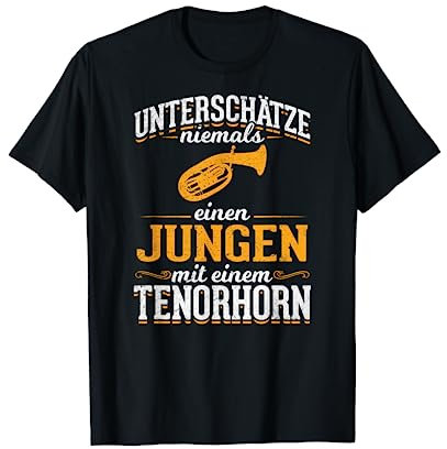 Unterschätze nie einen Jungen mit einem Tenorhorn Kinder T-Shirt