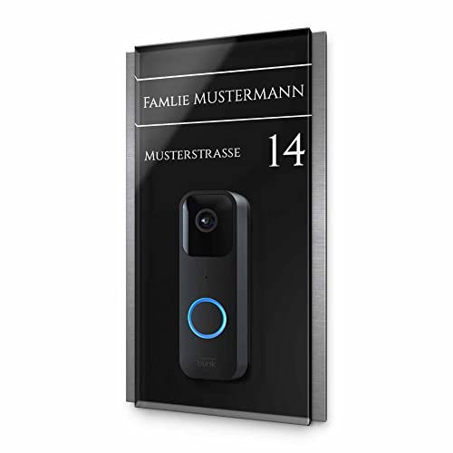 Modernes Klingelschild für Blink Video Türklingel - personalisiertes Türschild Namensschild aus Edelstahl und Acrylglas | kompatibel mit Blink Klingel 1. Generation - hochwertiges Funkklingel Zubehör