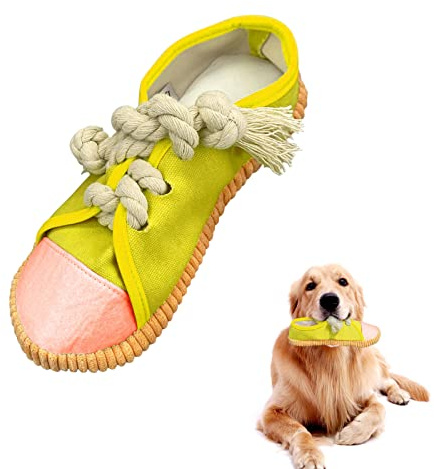 Andiker Giocattolo da masticare per cani resistente a forma di scarpa con squeakers per ridurre la noia e consumare più energia interattivo (giallo)