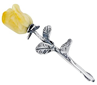 Broche para mujer, plata 925 oxidada, rosa ámbar tallado a mano, pequeño broche de plata con rosa ámbar en color leche 2g, Plata esterlina, Ámbar