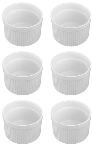 Intirilife Set di 6 stampi per soufflé in porcellana Bianco della dimensione di 7.8 x 4.6 cm - Per preparare un dessert, porzioni di frutta o di frutta, muffin, cupcake, torta