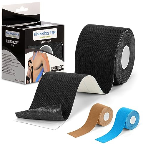 ACWOO Cinta Kinesiología Tape, Vendaje Kinesiológico, Cinta Muscular, Cinta Cinética, Impermeable Elásticas Vendaje Neuromuscular, Soporte Muscular y Alivio Dolor Muscular, 5m x 5cm