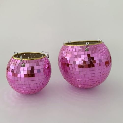 Blumentopf, Kugel-Pflanzkorb, runder Spiegel, Hängetopf, Blumentopf, Wand-Pflanzgefäß, Hängevase, Tischdekoration, Balkonvase, Zimmerpflanzen, Sukkulenten, Blumen (Farbe: Silber, Blattgröße: 15 cm).