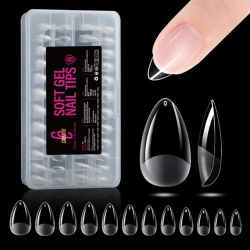 CHUCHU Capsule Americaine Ongle Gel: Court Amande Faux Ongles PMMA 216 Pièces 12 Tailles, Soft Capsule Pose Americaine Ongle Transparente en Résine