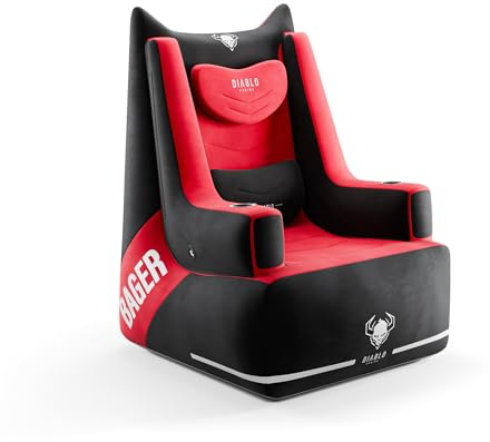 Diablo Gaming Stuhl mit Pumpe – Bager | Luftsessel mit Ergonomische Kissen und 2 Getränkehalter | Chill Sessel Bis 120kg | Gaming Sessel mit Verstellbare Unterstützung | Schwarz-Rot