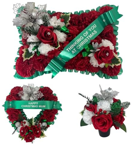 Christmas wreath Funeral Flowers Wreath Heart flowers Memorial Tribute Artificial tribute mum, dad, gran, nan green