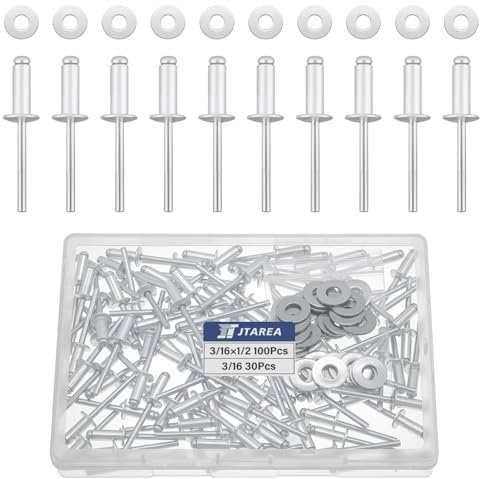 JTAREA 130 Pezzi 4,8 × 12,7 mm Rivetti Ciechi in Alluminio con Rondelle Rivetti Pop Ciechi Ribattini Rivetto Aperti Blind Rivets (Argento)