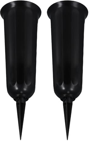 Lot de 2 vases funéraires avec piquet de terre - En plastique - Résistant aux intempéries et au gel - Résistant aux intempéries