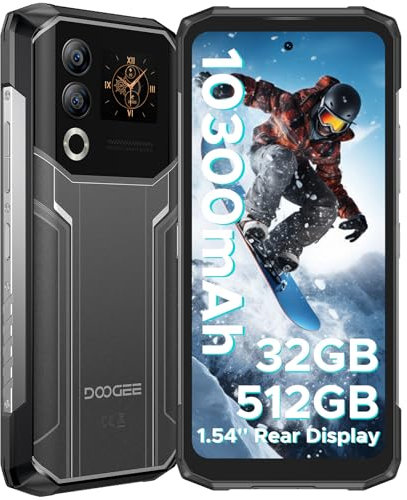 DOOGEE Blade 20 Ultra Movil Irrompible, 32GB+512GB/2TB TF, 10300mAh Batería Móvil Rugerizado, Pantalla Trasera Multifunción 1,54’’ + Pantalla 6,6’’, 50MP+8MP, NFC/Dactilar&Face ID/Triple ranura/IP68