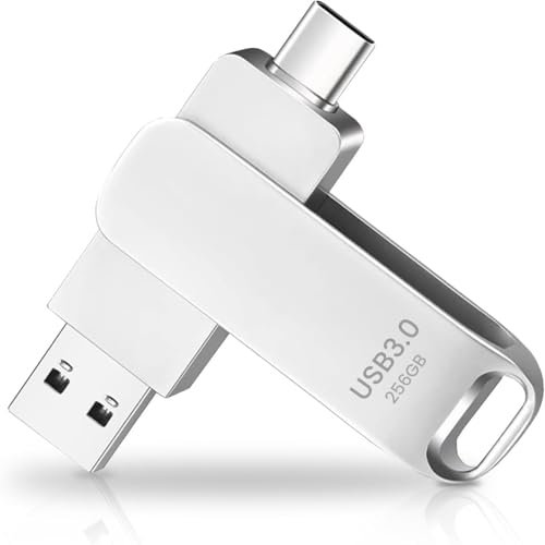 Memoria USB C 256GB, Dual Drive Pendrive Tipo C y USB OTG 2 en 1 Portátil Impermeable Dual Pen Drive USB C Metal Alta Capacidad Memory Stick para iOS Smartphones,Android, Pc, Tabletas-USB