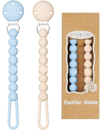 TYRY.HU Catenella Portaciuccio Porta in Silicone per Bambini,Clip per Ciuccio in un Unico Pezzo,Succhietto Clip Bambine Ragazzi Massaggiagengive 2 Pezzi