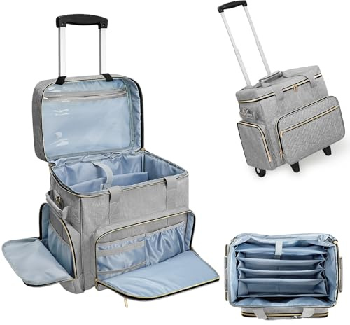 LIWSHWZ Rolling Teacher Bag With Wheels,Teacher Bag with Accordion File Organizer for up to 15.6 Laptop,Thickened Trailer Leg Detachable Trolley for Teaching& Office Supplies Storage（17.3×9.8×13.4）
