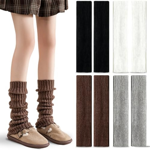 Jambières longues tricotées pour femme, chauffe-jambes pour l'hiver, Guêtres de Jambe Leg Warmer, Longues Chaussettes Crochet Knit Boot Cover, aux filles et aux femmes (Noir, blanc, gris, marron)