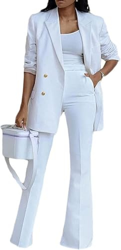 Generisch Elegante traje de negocios para mujer, pantalones de negocios, chaqueta de dos piezas, traje de moda casual, conjunto de pantalones de pierna ancha, chaqueta de traje para mujer, Blanco, S